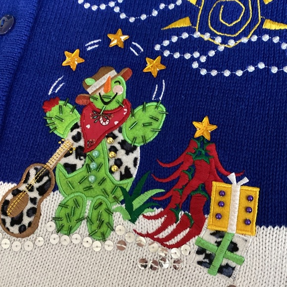 Beautiful Ugly Christmas sweater. Southwest cactus and chili peppers. Size M - Picture 8 of 10